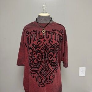 Y2K Affliction Red and Black Graphic Men's Shirt